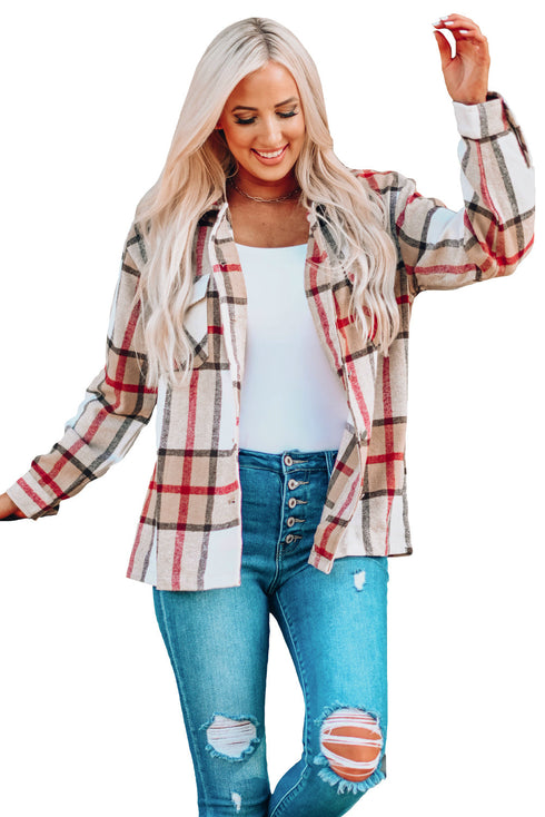 Plaid Print Buttoned Shirt Coat With Pocket
