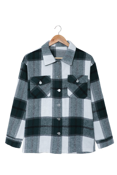 Plaid Print Buttoned Shirt Coat With Pocket