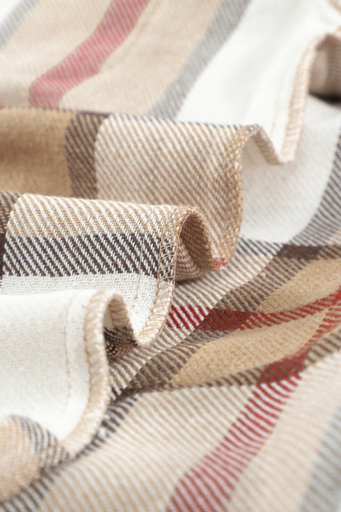 Plaid Print Buttoned Shirt Coat With Pocket