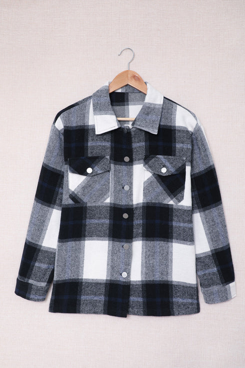 Plaid Print Buttoned Shirt Coat With Pocket