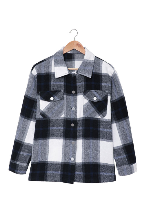 Plaid Print Buttoned Shirt Coat With Pocket