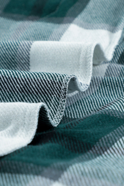 Plaid Print Buttoned Shirt Coat With Pocket