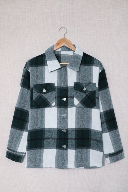Plaid Print Buttoned Shirt Coat With Pocket