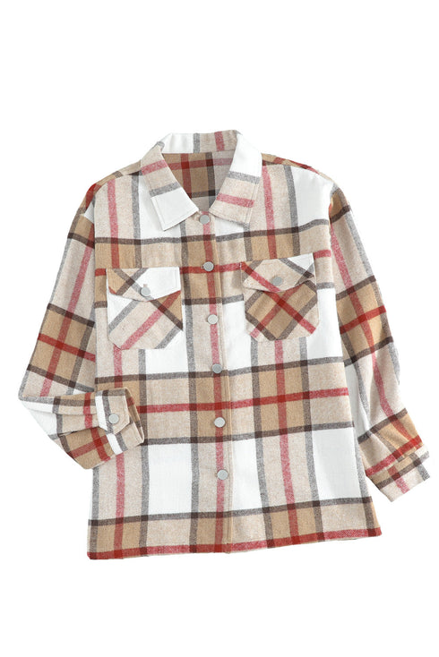 Plaid Print Buttoned Shirt Coat With Pocket