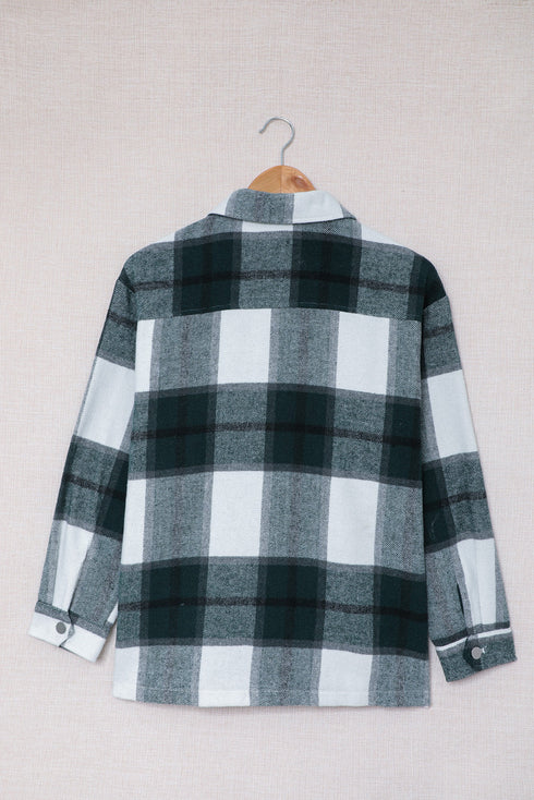 Plaid Print Buttoned Shirt Coat With Pocket