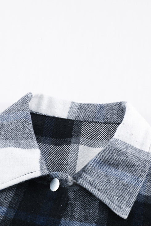 Plaid Print Buttoned Shirt Coat With Pocket