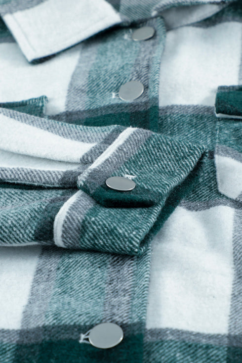 Plaid Print Buttoned Shirt Coat With Pocket