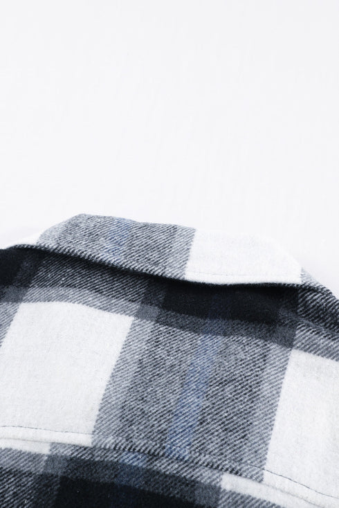 Plaid Print Buttoned Shirt Coat With Pocket