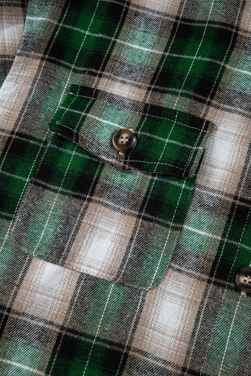 Plaid Print Chest Pocket Button Down Hooded Shacket