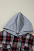 Plaid Print Chest Pocket Button Down Hooded Shacket