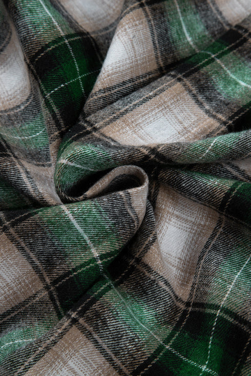 Plaid Print Chest Pocket Button Down Hooded Shacket