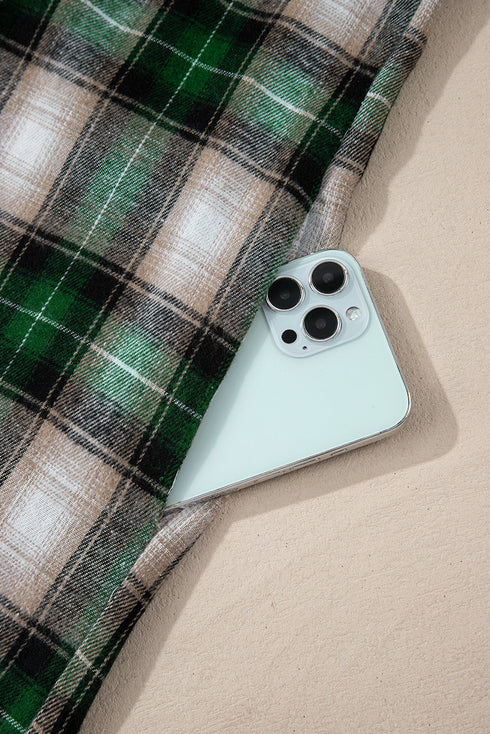 Plaid Print Chest Pocket Button Down Hooded Shacket