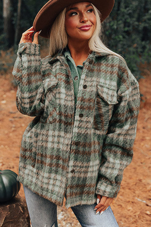 Plaid Print Chest Pockets Turn Down Collar Shacket