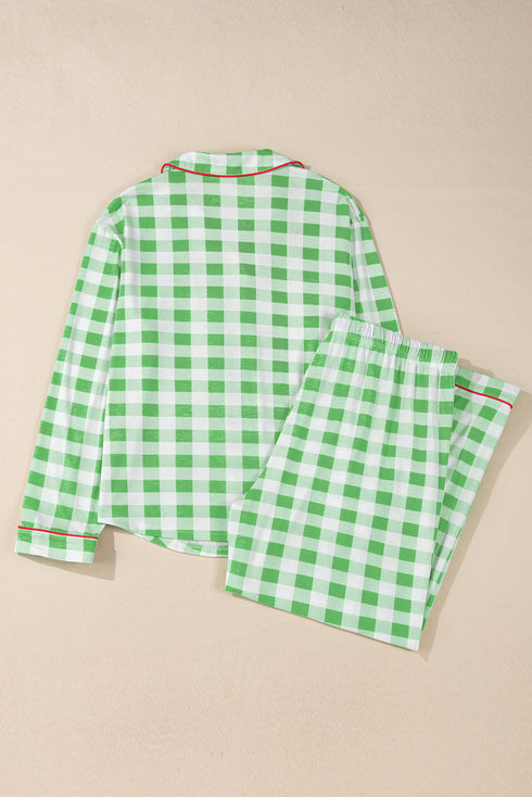 Plaid Print Contrast Trim Long Sleeve Loungewear Set