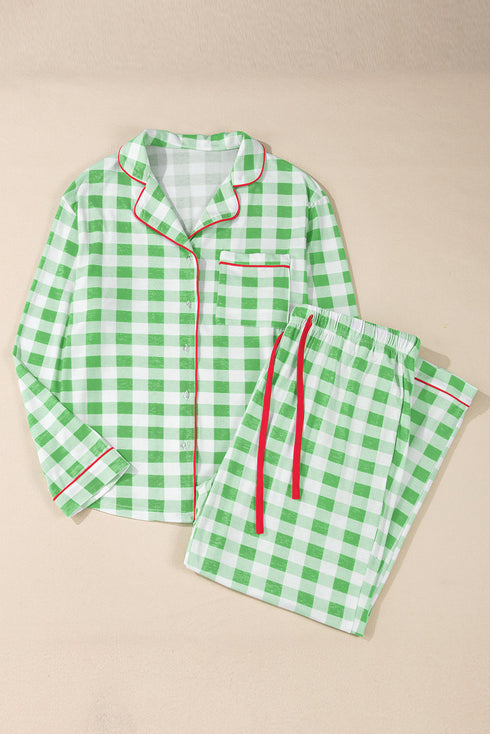 Plaid Print Contrast Trim Long Sleeve Loungewear Set