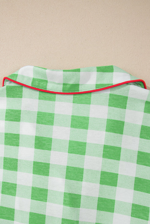 Plaid Print Contrast Trim Long Sleeve Loungewear Set