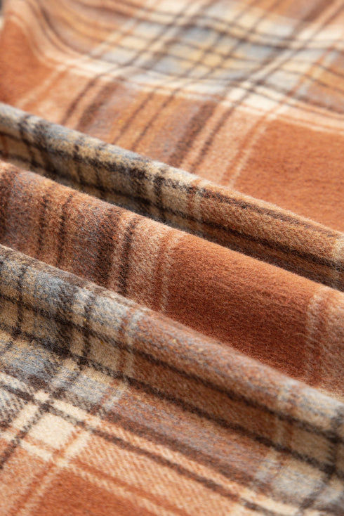 Plaid Print Corduroy Flap Pocket Buttoned Shacket Outerwear