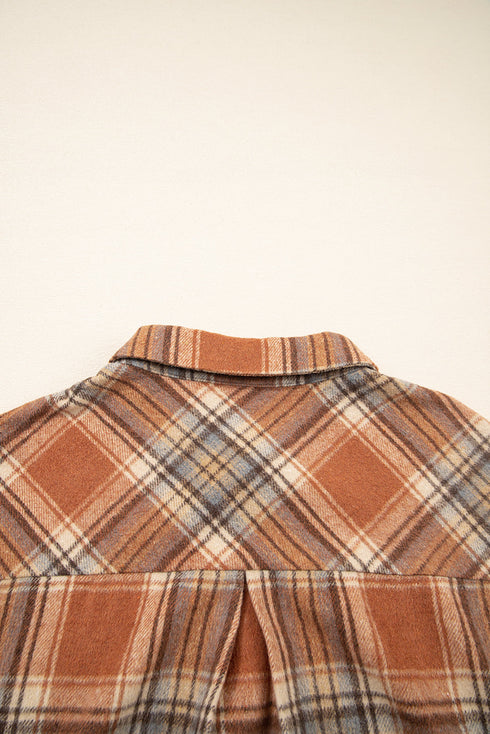 Plaid Print Corduroy Flap Pocket Buttoned Shacket Outerwear