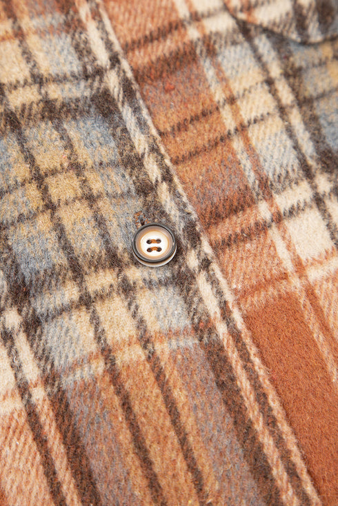 Plaid Print Corduroy Flap Pocket Buttoned Shacket Outerwear