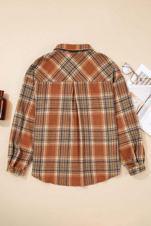 Plaid Print Corduroy Flap Pocket Buttoned Shacket Outerwear