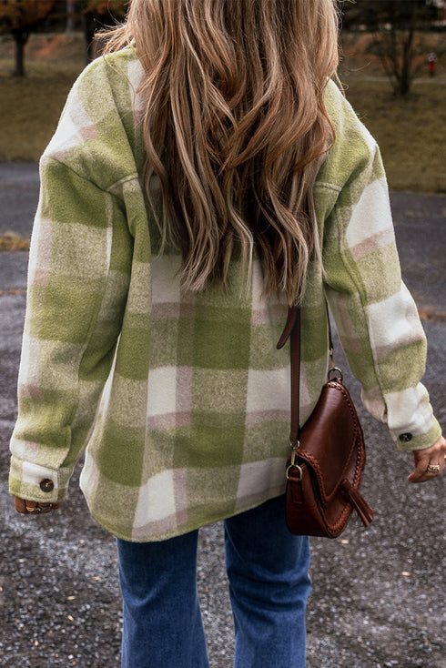 Plaid Print Flap Pocket Button Front Baggy Shacket