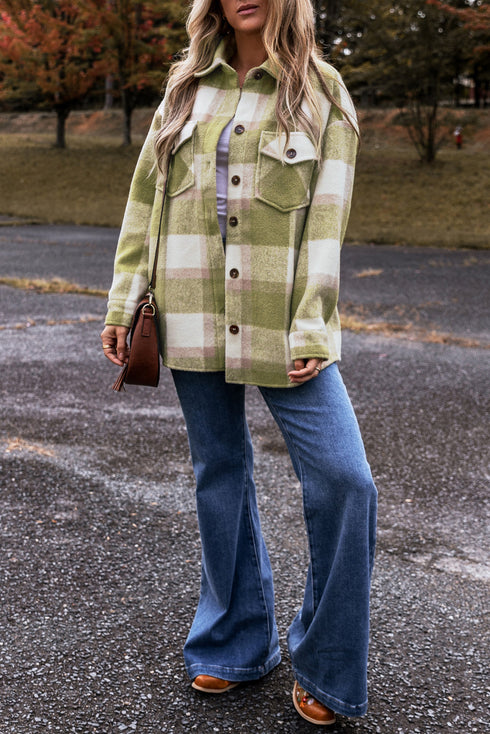 Plaid Print Flap Pocket Button Front Baggy Shacket
