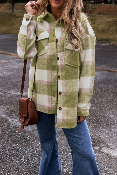 Plaid Print Flap Pocket Button Front Baggy Shacket