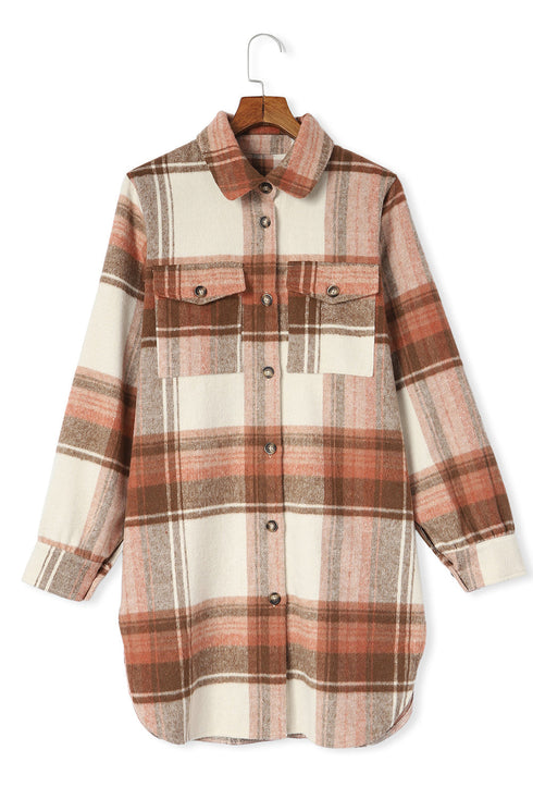 Plaid Print Flap Pockets Long Shacket