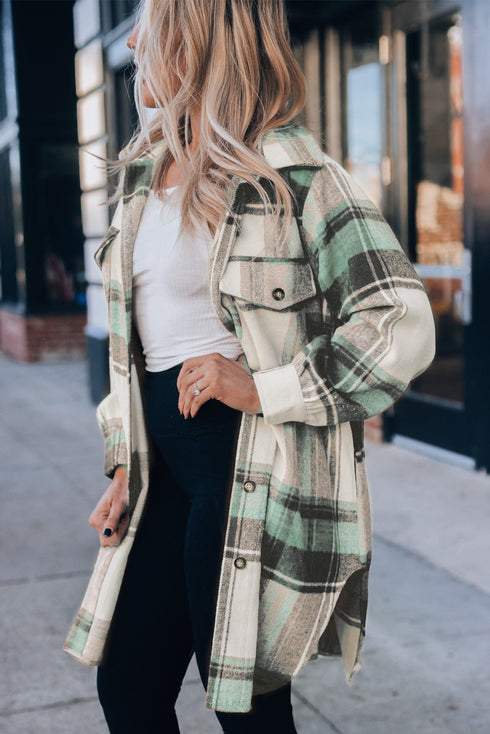 Plaid Print Flap Pockets Long Shacket