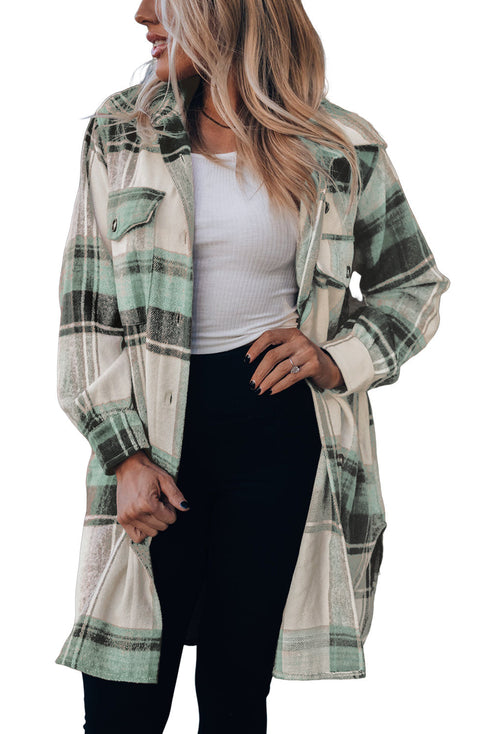 Plaid Print Flap Pockets Long Shacket