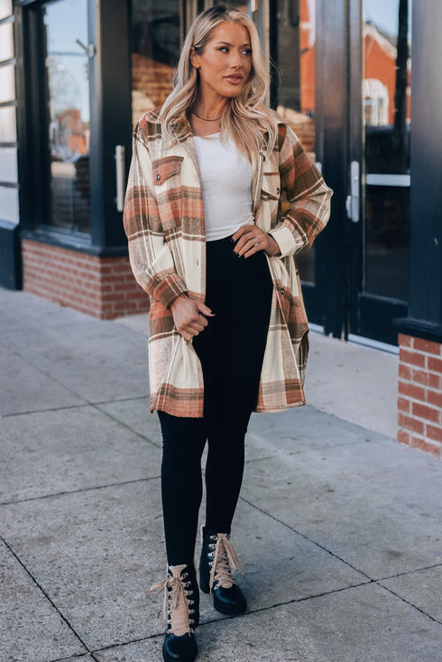 Plaid Print Flap Pockets Long Shacket