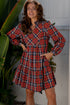 Plaid Print Frilly Collar Long Sleeve Shift Mini Dress