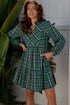 Plaid Print Frilly Collar Long Sleeve Shift Mini Dress
