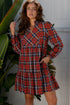 Plaid Print Frilly Collar Long Sleeve Shift Mini Dress