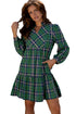 Plaid Print Frilly Collar Long Sleeve Shift Mini Dress