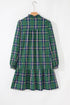 Plaid Print Frilly Collar Long Sleeve Shift Mini Dress