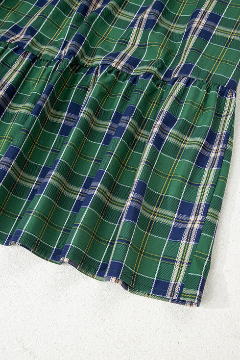 Plaid Print Frilly Collar Long Sleeve Shift Mini Dress