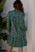 Plaid Print Frilly Collar Long Sleeve Shift Mini Dress