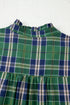 Plaid Print Frilly Collar Long Sleeve Shift Mini Dress