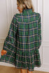 Plaid Print Frilly Collar Long Sleeve Shift Mini Dress