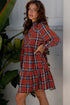 Plaid Print Frilly Collar Long Sleeve Shift Mini Dress