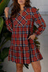 Plaid Print Frilly Collar Long Sleeve Shift Mini Dress