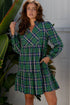Plaid Print Frilly Collar Long Sleeve Shift Mini Dress