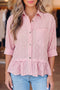 Plaid Print Half Sleeve Ruffle Hem Button Down Shirt