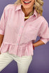 Plaid Print Half Sleeve Ruffle Hem Button Down Shirt