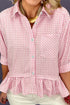 Plaid Print Half Sleeve Ruffle Hem Button Down Shirt