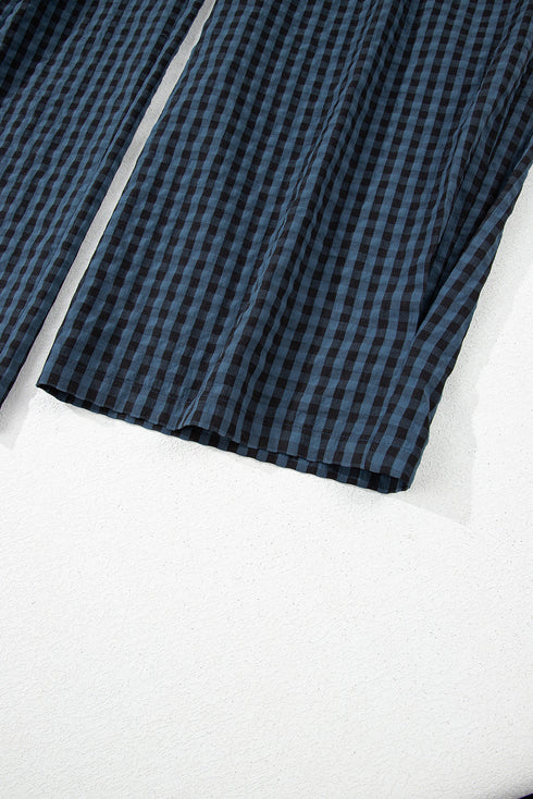 Plaid Print High Waist Buttoned Pocketed Wide Leg Jumpsuit