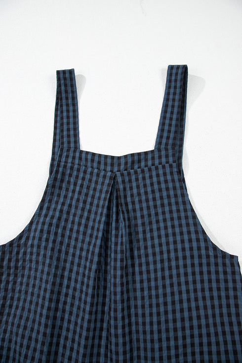 Plaid Print High Waist Buttoned Pocketed Wide Leg Jumpsuit