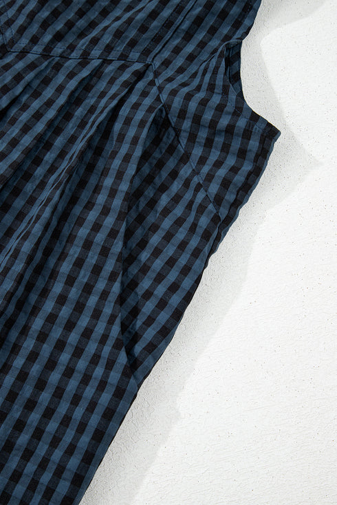Plaid Print High Waist Buttoned Pocketed Wide Leg Jumpsuit