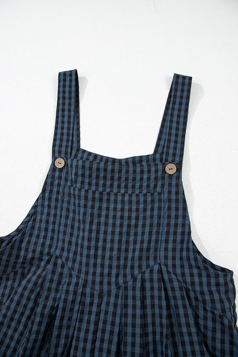 Plaid Print High Waist Buttoned Pocketed Wide Leg Jumpsuit